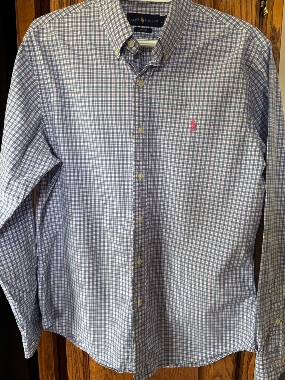 Ralph Lauren Slim Fit Button-Down Shirt Plaid Cotton Shirt Size Large